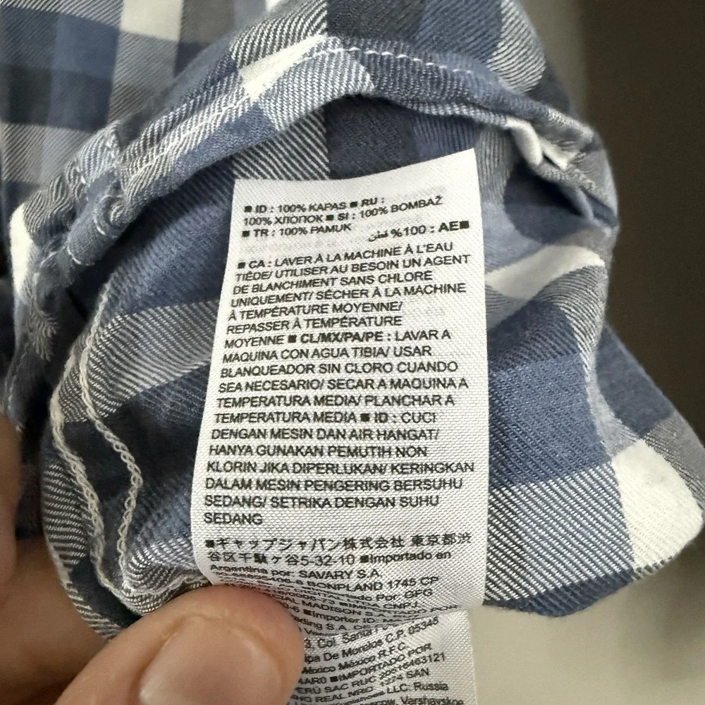 Banana Republic Luxe Flannel Shirt Men Large Blue White Check Slim Fit Button Up
